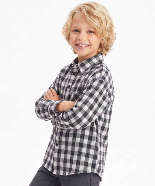 Рубашка для мальчика в клетку 33-82211 серая клетка - Mini maxi фото 4