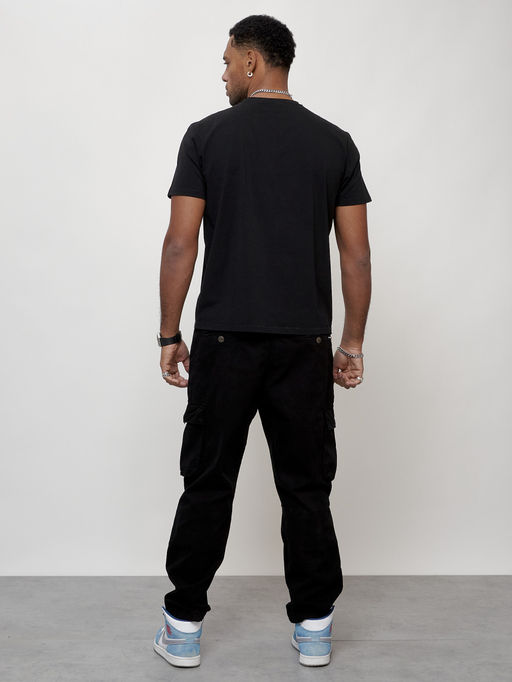 Джинсы карго мужские с накладными карманами черного цвета 2421Ch