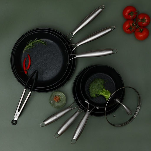 Сковорода Magistro Rock Stone, d=28 см, h=5 см, кованый алюминий, антипригарное покрытие, индукция, чёрная  фото 12