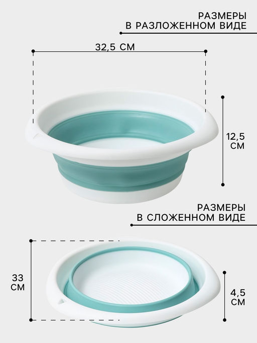 Таз складной «Флекс», 5.5 л, 32.5×33×4.5 см, морская волна