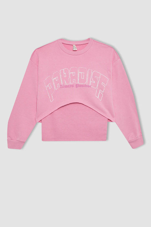 Укороченный свитшот с круглым вырезом с принтом для девочек, майка с ремешками, комплект из 2 предметов - Defacto фото 7