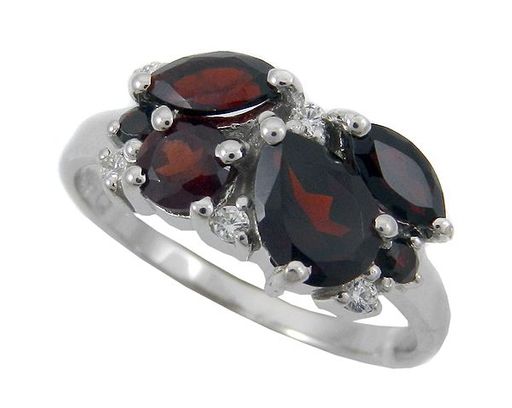 Кольцо из серебра гранат, куб.циркон., Гирлянда2