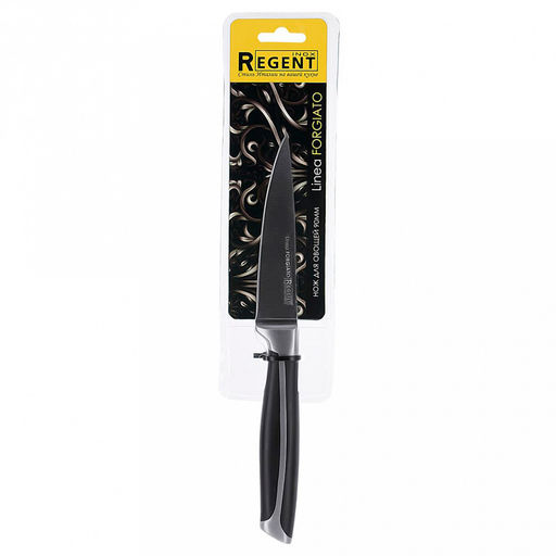 Нож для овощей Linea FORGIATO 9см из нержавеющей стали, ширина 6см, длина 20см, толщина лезвия 2,5мм, кованная ручка с АБС пластиком, ПВХ чехол-подвес, Regent (Китай) - Домашняя мода фото 2