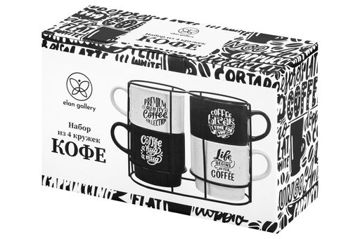 Набор 4 кружек 430 мл 13,5*9,5*9,5 см Кофе на металлической подставке - Elan gallery фото 9
