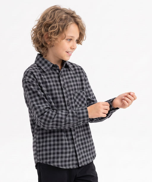 Рубашка для мальчика в клетку 33-82206 черная клетка - Mini maxi фото 4