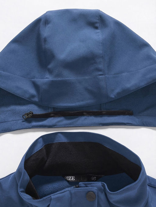 Парка женская софтшелл виндстоппер удлинённая с капюшоном синего цвета 9618_1S