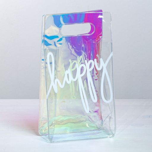 Пакет подарочный из голографического пластика, упаковка, Happy, 13 х 23 х 6 см
