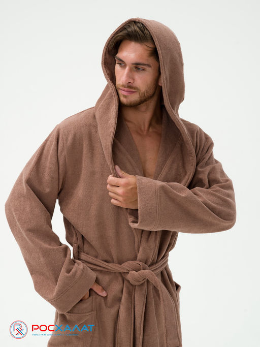 Мужской махровый халат с капюшоном коричневый МЗ-05 (118)