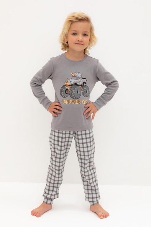 К 1541/холодный серый,клетка пижама дет