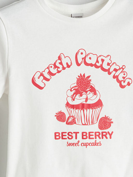 Bisiklet Yaka Bask?l? K?z ?ocuk Ti??rt