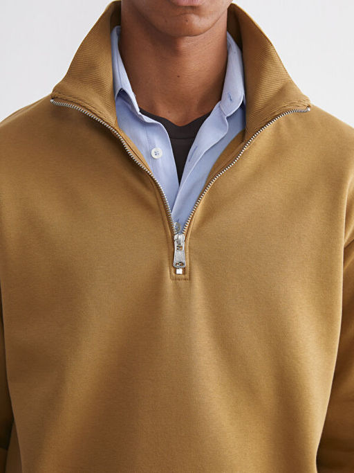 Fermuarl? Dik Yaka Erkek Kal?n Sweatshirt