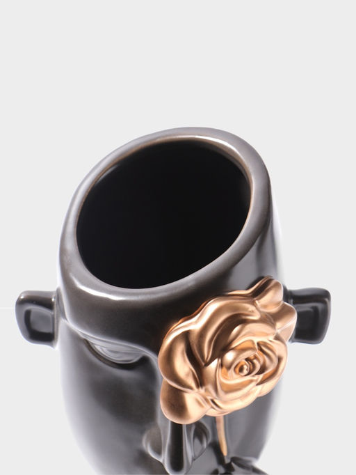 Ваза для цветов «Причуда», 9.5×9.5×27 см, керамика, чёрно-золотая