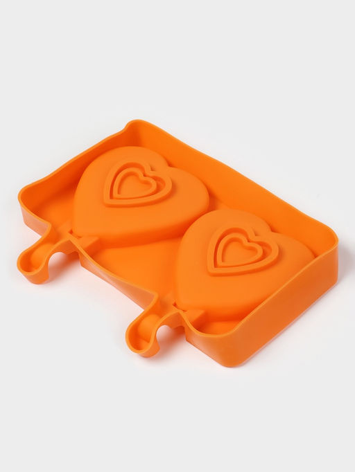 Форма для мороженого Сердечко, силикон, 19.5?14?2.5 см, 2 ячейки (8.4?9 см), МИКС