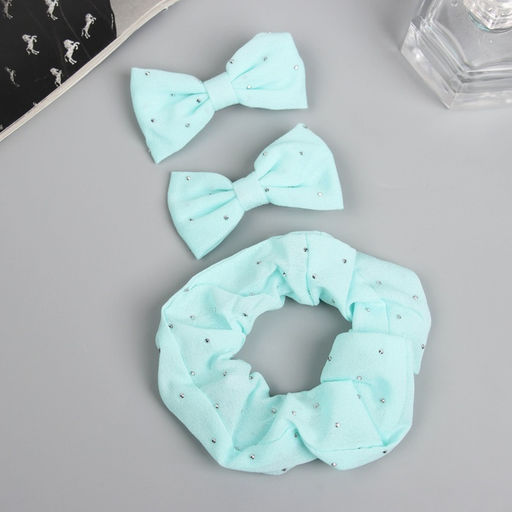 Цена за 2 шт. Набор для волос «Фелиция», резинка 7 см, 2 зажима 6.5 см, блеск, мятный