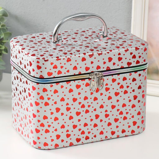 Набор шкатулок для украшений Сердца на белом, 3 шт., с зеркалом, искусственная кожа, 13?21?14.5; 10?19?12; 21?15.5?17 см