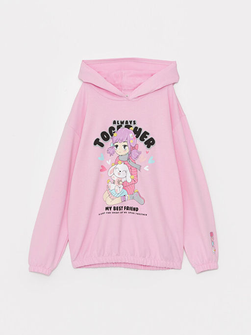 Kap??onlu Bask?l? Uzun Kollu K?z ?ocuk Sweatshirt ve Tayt - Waikiki фото 2