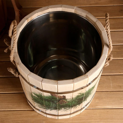 Запарник - ведро для бани и сауны «Еловая ветка», 12 л, липа, нержавеющая вставка, «Добропаровъ»
