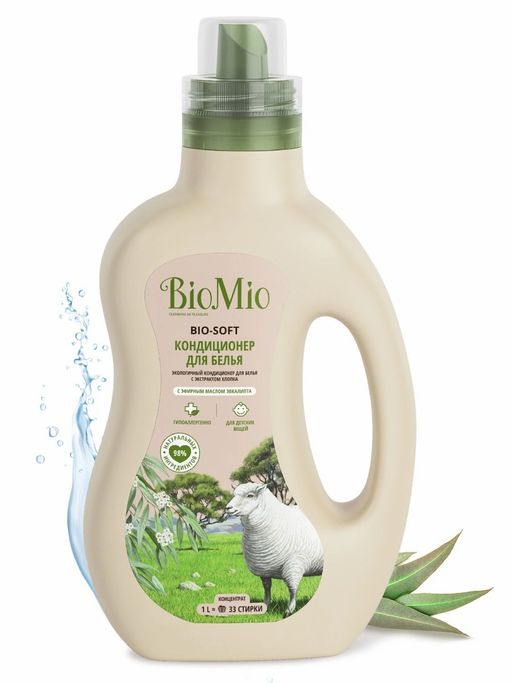 Экологичный кондиционер BioMio д/белья, эвкалипт, концентрат BIO-SOFT 1000 мл