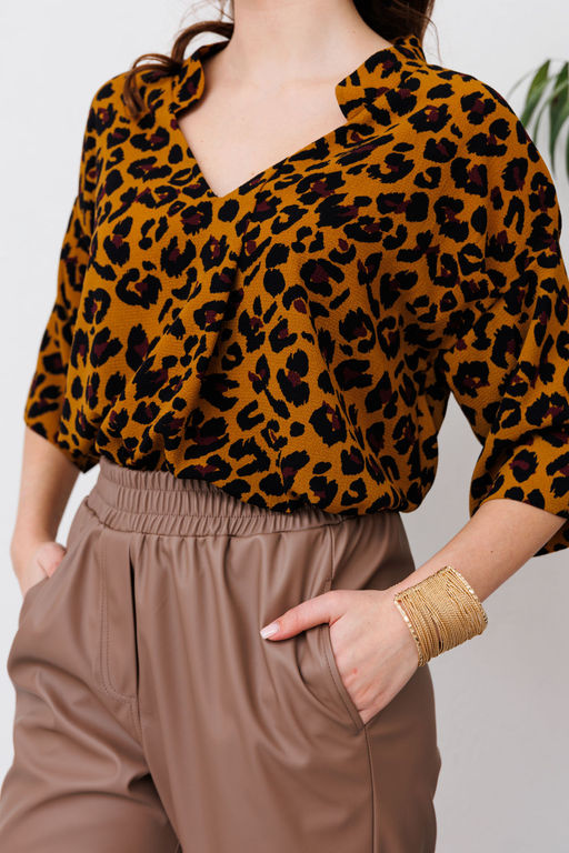 Блуза NIKVA н481-1 горчичный леопард  фото 2
