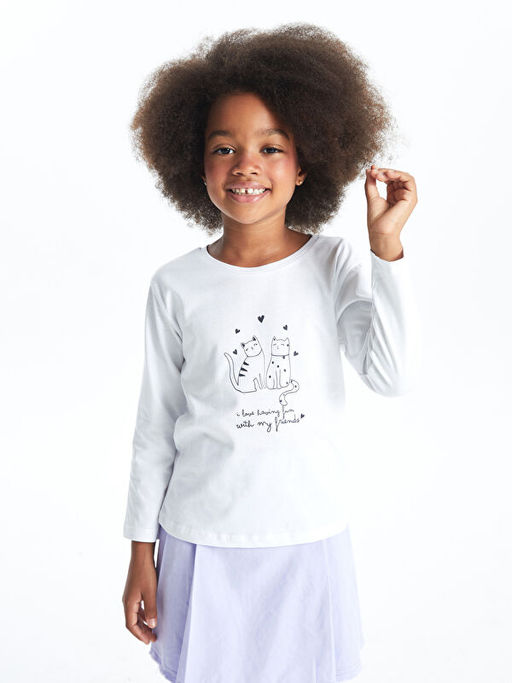 Bisiklet Yaka Uzun Kollu Bask?l? K?z Bebek Ti??rt - Waikiki фото 3