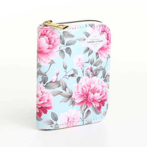 Кошелёк женский Цветы, маленький, на молнии, голубой