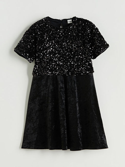 Bisiklet Yaka Payetli K?z ?ocuk Elbise