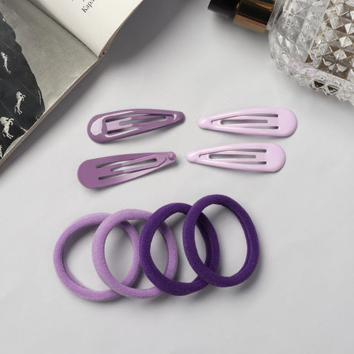 Цена за 2 шт. Набор для волос «Мира», 12 шт.: 4 невидимки 5 см, 8 резинок 3.5 см, сиреневый