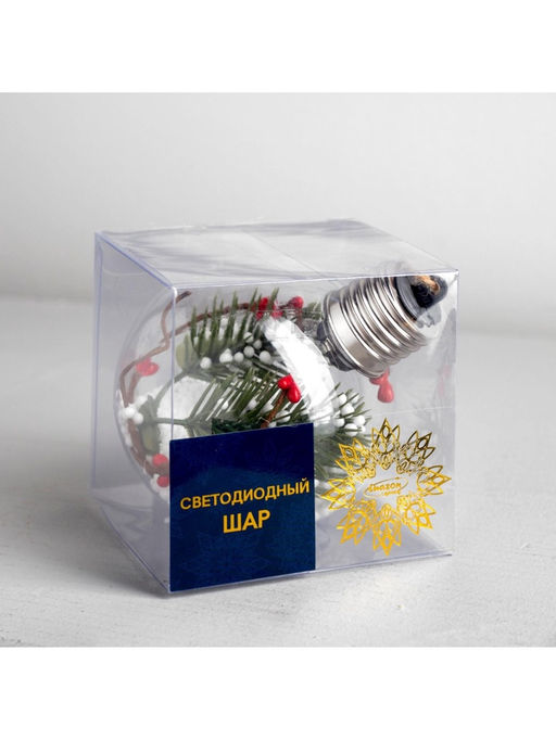 Ёлочный шар Ветка ели, 1 LED, от батареек, свечение тёплое белое - Luazon lighting фото 11