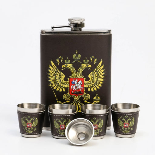 Подарочный набор 6 в 1 Россия: фляжка 270 мл, воронка, 4 стопки, чёрный, 17 х 23 см - Simaland фото 2