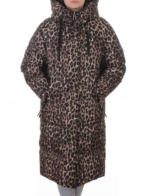 24-801 BROWN/LEOPARD Пальто зимнее женское (200 гр. холлофайбер) - Fashion фото 3