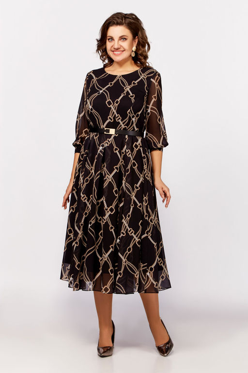 Платье Swallow 792.2 черный/принт бежевые цепи