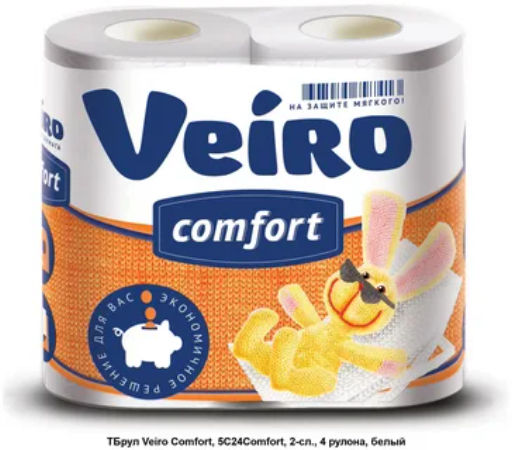 VEIRO т/бумага 2-сл. Комфорт (4 рул.) Белая Оранжевый рисунок