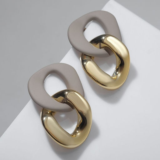 Серьги пластик Цепь 2 звена, цвет бежевый в золоте - Queen fair фото 2