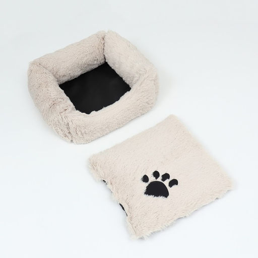 Лежак с подушкой, мех, сатин, периотек, 45 х 45 х 15 см, бежевый - Пижон фото 5