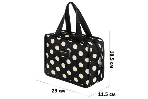 Косметичка - сумочка 23*11,5*18,5 см Черная в белый горошек, с двумя ручками - Elan gallery фото 2