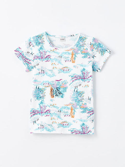 Bisiklet Yaka Bask?l? K?sa Kollu K?z ?ocuk Ti??rt