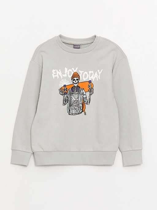 Bisiklet Yaka Bask?l? Uzun Kollu Erkek ?ocuk Sweatshirt ve E?ofman Alt? - Waikiki фото 2