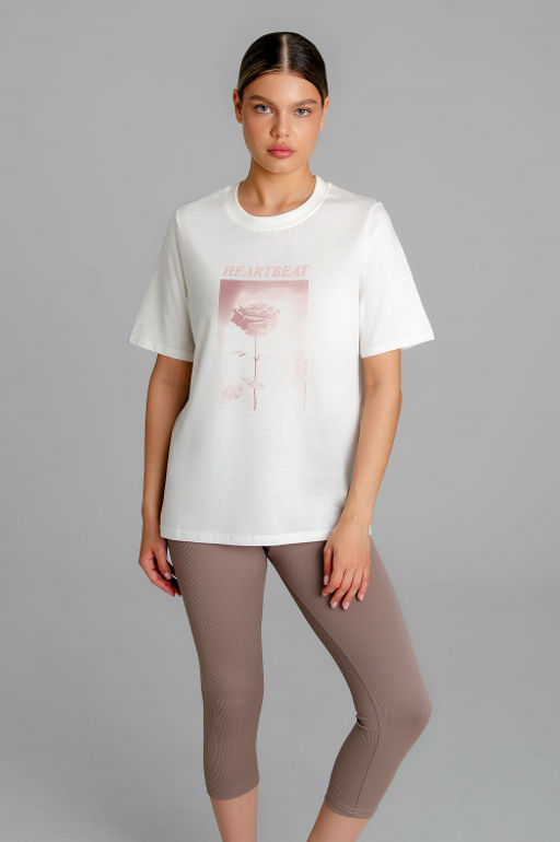 Арт. 51801 Домашний костюм с бриджами 44-52 (5 шт) Цвет:верх-молочный,низ-пудра