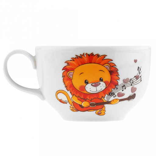 Чашка чайная фарфоровая "Львята" 210мл, д8,5см, h6см, форма "Янтарь", с блюдцем д14см (Россия)
