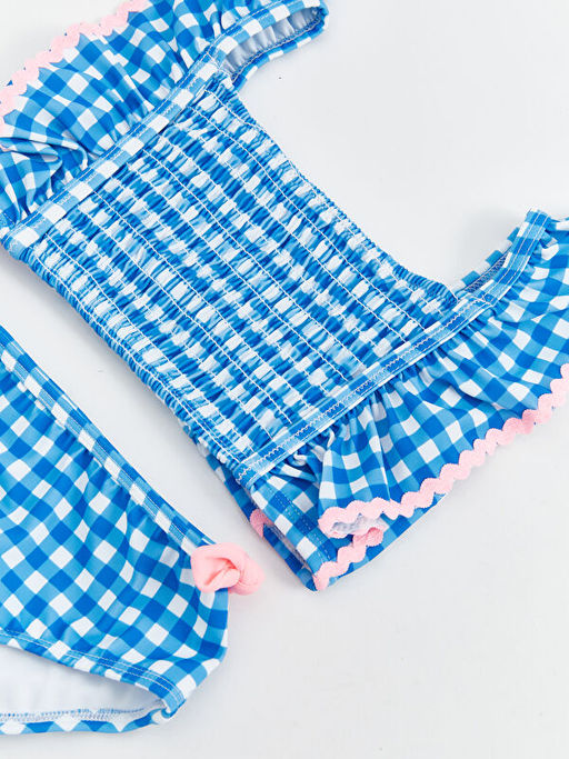 Kare Yaka Ekose K?z ?ocuk Bikini