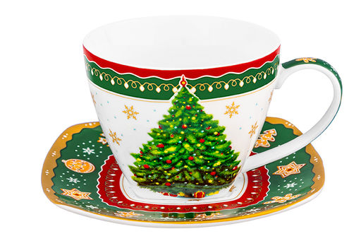 Чайн. пара 2 пр. 250 мл 11,5*9*7,5 см Новогодняя елка зеленый узор NEW BONE CHINA - Elan gallery фото 4