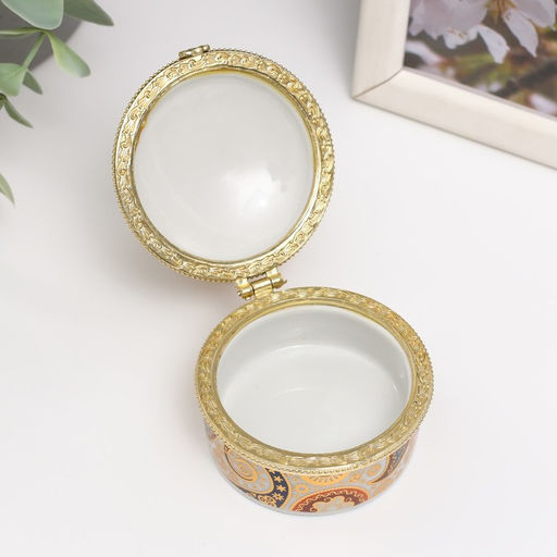 Шкатулка для украшений круглая «Узор пейсли», керамика, 6.2×6.2×3.3 см