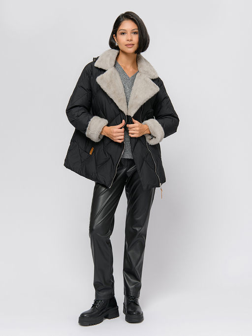 Куртка зимняя черного цвета с карманами и отложным воротником - 1001dress фото 3