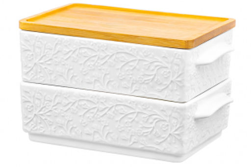 Набор 2 блюд д/холодца 800 мл 20,5*12*12 см Веточки-цветочки + бамбуковая крышка