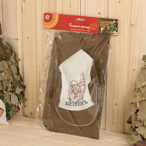 Набор для бани: шапка и коврик Хозяинъ зеленый - Добропаровъ фото 7