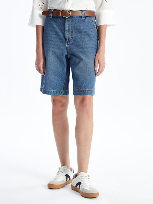 Beli Kemerli Bermuda Fit Kad?n Jean ?ort