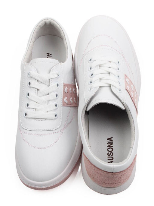 03-YA345-2 WHITE/PINK Полуботинки спортивные женские (натуральная кожа, натуральная замша)