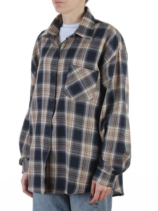 C506 BLUE/BEIGE Рубашка женская оверсайз (95% хлопок, 5% спандекс)