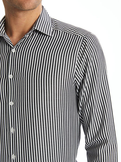 Slim Fit Uzun Kollu ?izgili Poplin Erkek G?mlek