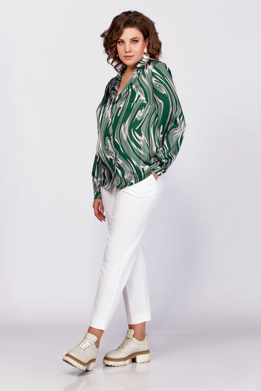 Блуза Swallow 783-Р зеленый+бежевые разводы  фото 10